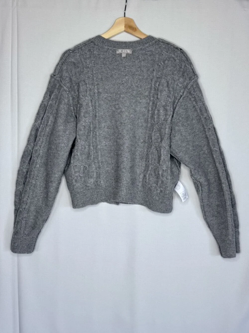 J. Crew Gray Wool Alpaca Acrylic Gold Button Cable Knit Cardigan Sweater Medium